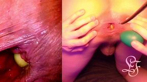 split screen look inside lina s gaping ass with eggs