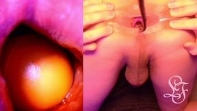 split screen look inside lina s gaping ass with eggs