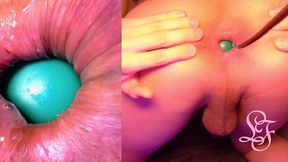 split screen look inside lina s gaping ass with eggs