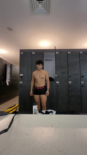 Showering at the gym with the door open