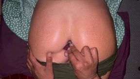 Big white Ass massage by my neighbour in green lacy knickers