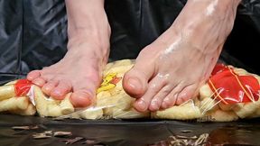 Oily Bare Foot Crush on Snack Pack - Oiled Feet Close-Up