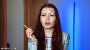 Adelina is smoking All White Vogue Super Slim Cigarette Close-up | 4k resolution