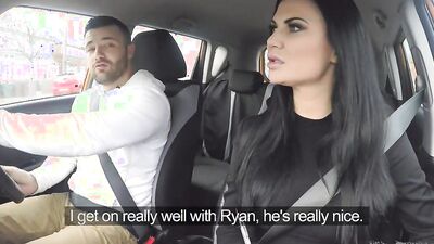 Busty British harlot Jasmine Jae takes part in a fake driving school episode