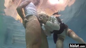 Hot slut lets him fuck her tight wet pussy in a swimming pool