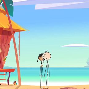 Cartoon Hot Stick Girl Fucking with a Small Dick &ndash; Sexy Stick Man at Nude Beach