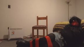 Selfbondage in red ductaped crossdresser struggling