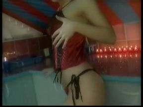 Chick fingers her wet shaved tight pussy
