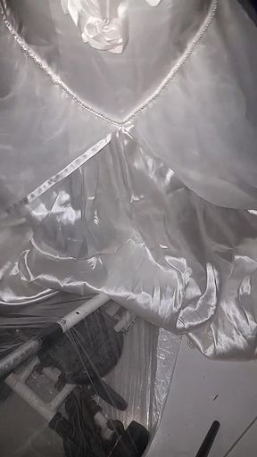 Cum Flows on Satin Wedding Dress