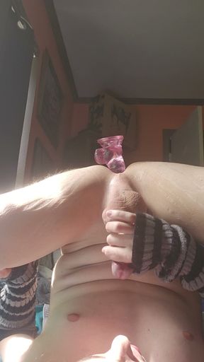 Cumming on my face with dildo in ass