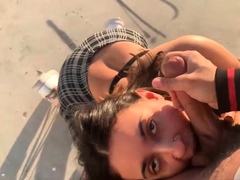 Public Face Fucking Busty Indian in Malibu and Swallows Cum