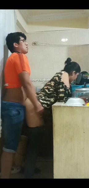 The Boss's Son Has Sex with the Maid in the Kitchen