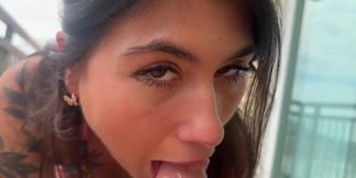 Charlotte Mae seduces her teen step sis Carlota on the balcony