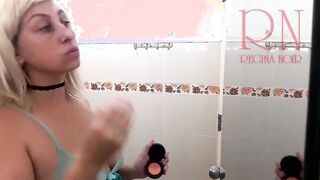 Housewife does makeup into the WC. The stranger fucks the lady. Web Cam two