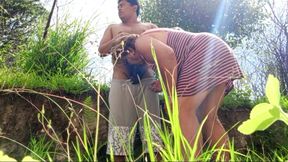 Outdoor sex with my stepmom gives me a good cock sucking