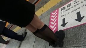 Adventurous Train Encounter: Ponytailed Beauty's Steamy Surprise Inside Her Skirt