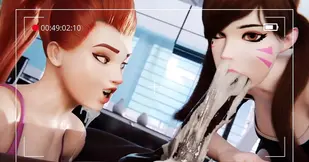 Overwatch DVA deepthroats black cock, Brigitte sucks big balls