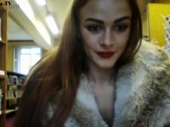 Fur coat flasing in library