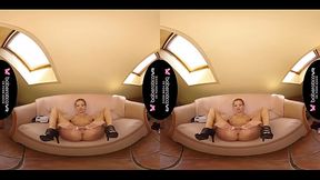 Solo blonde fuck doll, Sarah Kay is masturbating, in VR