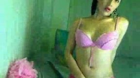 Brunette cheerleader girl shows off her curves on webcam