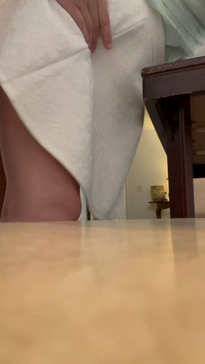 It’s too big! Bent over the kitchen table in a miniskirt