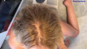 Mature Slut Diana Gives Camera Man a Good Start to the Day Pantyhose Blowjob POV