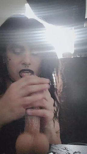 Gothic Faeboy Deepthroating and Sucking Dildo Sloppy 3