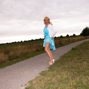 Daring Biking In Silk Underwear And Shiny Nylon Stockings