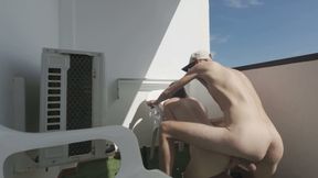 Risky Outdoor Balcony Fuck with Cum Shot