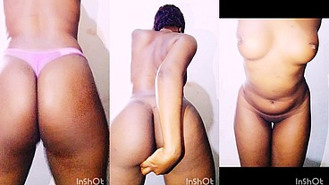 BROWN SKIN EBONY GIRL BOUNCES HER BIG NYASH AS SHE PULLS HER LONG CLIT & SHAKES ROUND EBONY CURVES