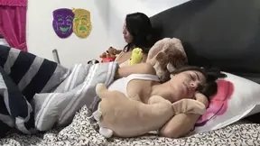 Two sexy big-titted babes go at it in a wild lesbian sex session