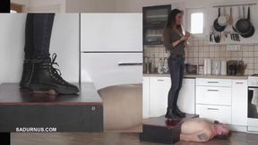 Mistress Tatjana puts out his cigarette on the slave's sperm PP A mp4