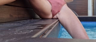Sweet masturbates by the pool and getting squirting orgasm