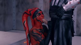 A sexy Sith girl is sucking a large dick on her knees