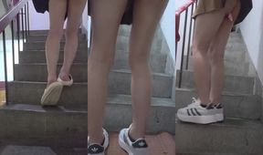 Shemale Ting Xuan gets destroyed in the stairwell with a vibrator stuffed up her anal