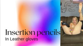 insertion colored pencils in leather glove