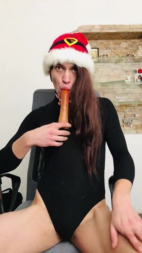 4K Full HD New Years Trans Throat Fuck with a Dildo