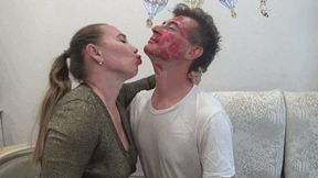 Hot red lipstick kisses for boy kisses