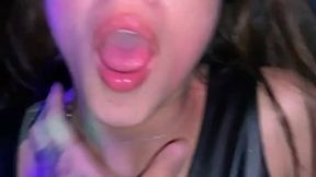 Petite girl gets rough POV blowjob and facials in VIP club