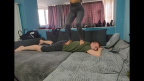 Goddess Luna and Faith - facesitting trampling and food humiliation in leggings