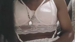 Indian sissy girl milking cock in white babydoll