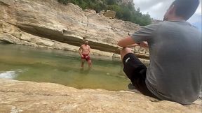 Hot daddies sucking each other big cock outdoors
