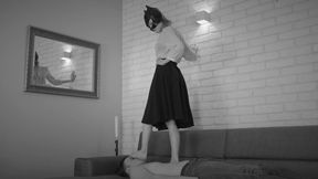 Cynthia - 2 Clips - Petite 22 Years Old Woman Trample His Chest And Face - Black And White Clip - MIX - HD 1920x1080