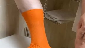 New Orange Falke Ribbed Socks 1: Unpacking and jerk off