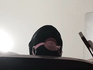 Fastened up, blindfolded and ballgagged milf gets fucked in her mouth, twat and ass