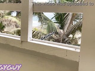 Black wife flashes snatch at a beach abode