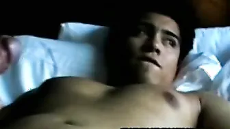 Latino jock jerks off before fucking inflatable sex doll solo