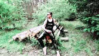 German twink in latex spandex wanks and cruises outdoors in Berlin