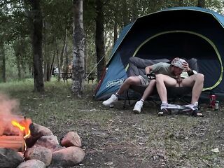 Sucking his mushroom head during the time that camping