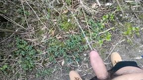 Long Piss in Slow Motion From Uncut Hairy Cock Outdoor